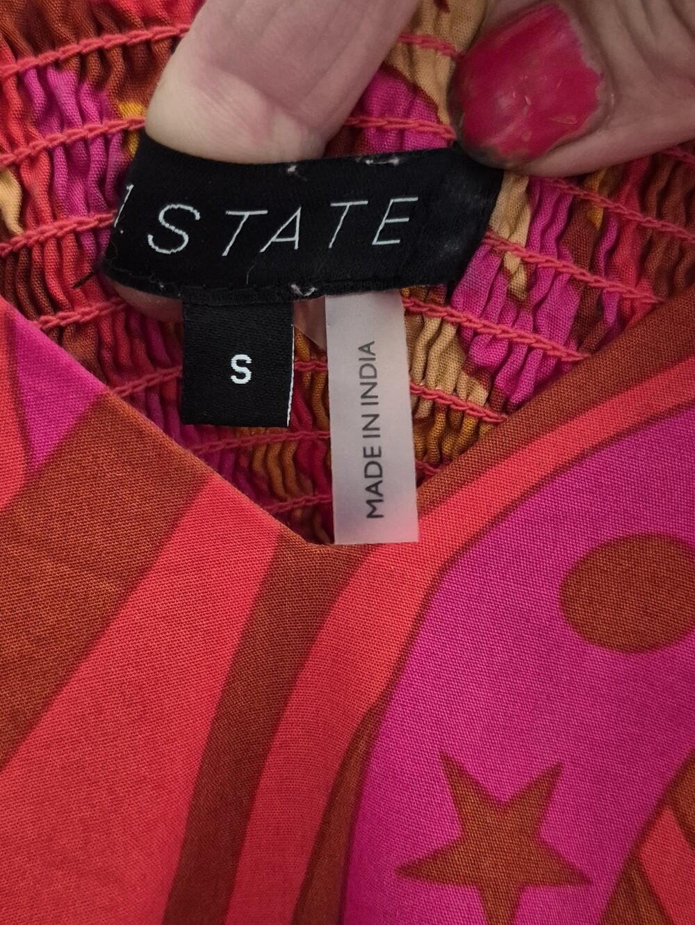 Anthropologie 1.State pink printed puff sleeve Maxi dress v-neck Smocked cut-out - Picture 5 of 9